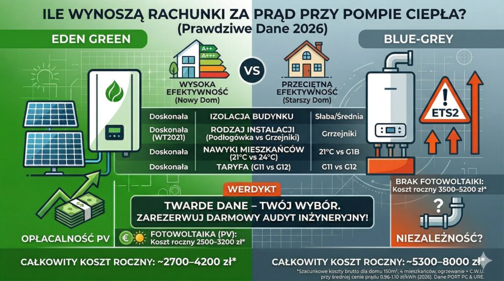 Ile wynoszą rachunki za prąd przy pompie ciepła (Prawdziwe dane 2026)